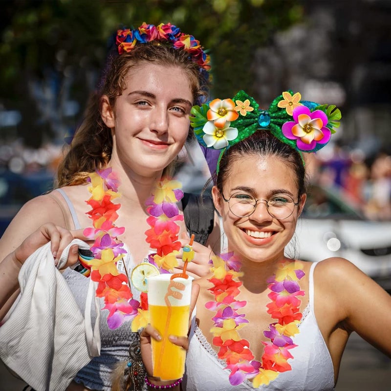 Kiddale Hawaiian Headbands,Tropical Flower Hair Band,Sequin Mouse Ear Flower Hair Accessories Costume Cosplay Headwear for Birthday Summer Luau Party Holiday Decorations - Image 3